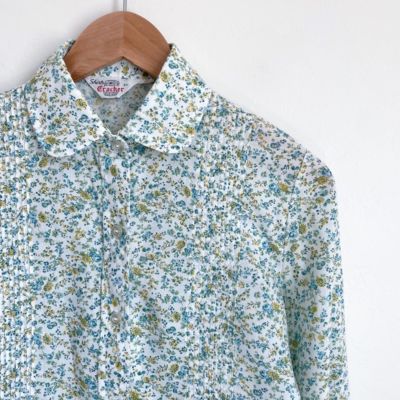 Vintage Tops - Vintage Floral Peter Pan Collar Pin-tuck Pleated Shirt